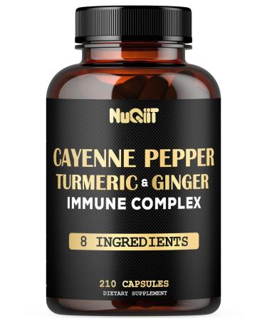 210 Pills - Cayenne Pepper Capsules Organic with Turmeric Ginger Immune Support Complex as Elderberry Echinacea Garlic Bulb - Digestion Heart Health & Body Management