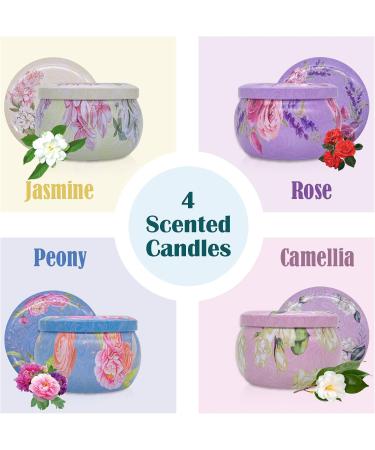 Orentas Fragrance Candles Gift Set - Pure Natural Soy Wax for Aromatherapy | 4 Pack (Jasmine Rose Peony Camellia) | Perfect for Travel & Meditation - Buy Online on GoSupps.com