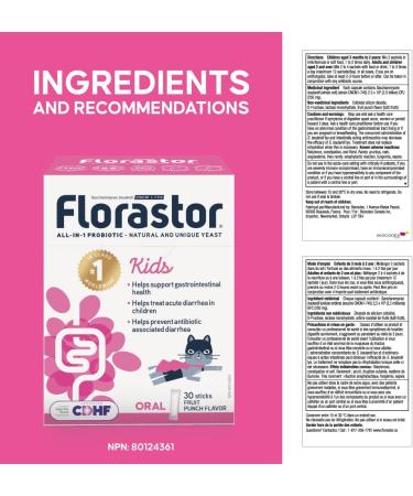 Florastor Kids - Saccharomyces Boulardii CNCM I-745 - Daily All in One Probiotic - Supports Gut Health & Immune System -The #1 Probiotic in class Wordlwide - For Kids - Fruit punch Flavor - 30 sticks - Buy Online on GoSupps.com