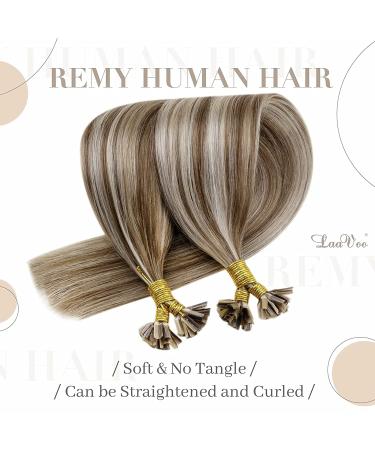 LAAVOO Real Hair Extensions Brown Blonde Keratin Bonding U Tip 35cm #P8/24 | Highlighted Light Brown & Platinum Blond 50g - Buy Online on GoSupps.com