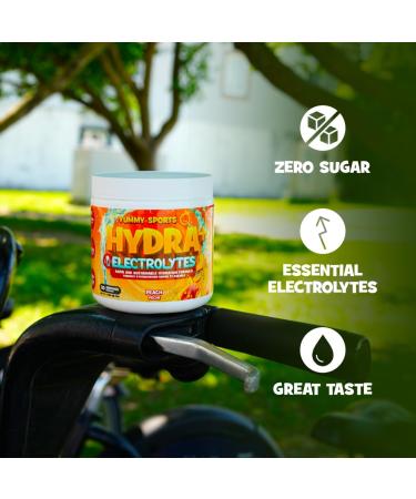 Yummy Sports Hydra+ Electrolyte Instant & Long-Lasting Hydration - Electrolyte Powder with Himalayan salt Coconut Water Powder Vitamin C Magnesium & Potassium Citrate 30 Servings 210g - Funky Peach - Buy Online on GoSupps.com