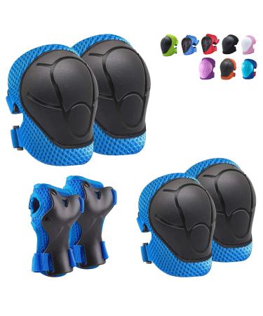 Knee Pads for Kids Kneepads and Elbow Pads Toddler Protective Gear Set Kids Elbow Pads and Knee Pads for Girls Boys with Wrist Guards 3 in 1 for Skating Cycling Bike Rollerblading Scooter Upgraded Blue