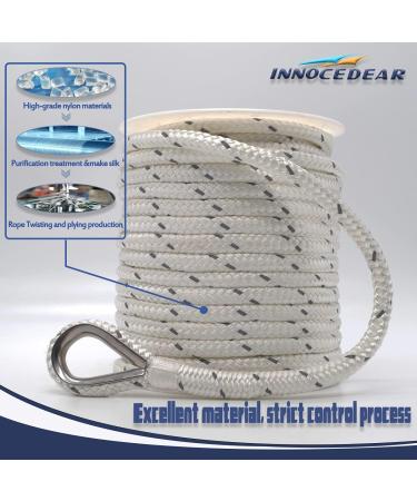 INNOCEDEAR Double Braided Nylon Anchor Rope 100FT - White Reflective, 3/8 x 100' & 1/2 x 150' - Stainless Steel Thimble, Marine Grade Boat Accessories - Buy Online on GoSupps.com