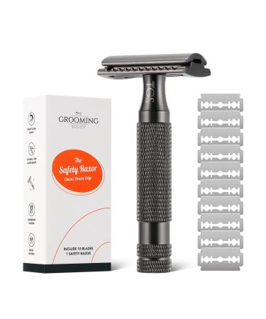 Men's Double Edge Safety Razor with Thick Short Handle Single Blade Razor with 10 Razor Blades Portable Travel Size Matte Black Finish Smooth Closed Shave Reusable Razor Matte Black-Short Handle
