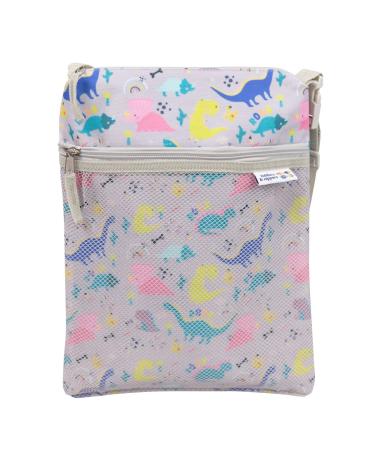 tiddlers & nippers Kids Swimming Bag | Wet & Dry Bag | External Pocket for Dry Items | Swim Bag with Leak Proof Waterproof Zipped Section | Ideal Toilet/Nappy Training Bag (Dinky Dinos)