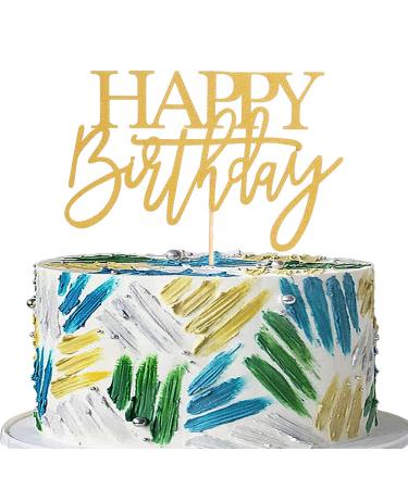 AmarYYa Happy Birthday Cake Topper - Gold Glitter Happy Birthday Party Decorations Supplies Photo Booth Props Single-side Gold Glitter Cake Smash Topper Happy Birthday02