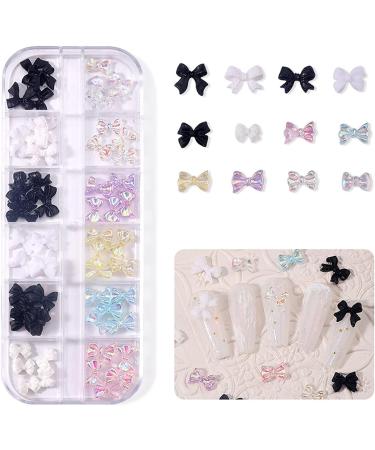 3D Nail Charms 2 Boxes Multi-Shape Black White Aurora Bows Heart Nail Art Charms Nail Pearls Bowknot Stars Shell Nail Rhinestones Gems for Nail Art Decoration DIY Crafts (E) - Buy Online on GoSupps.com