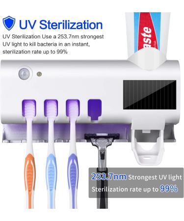 AQOTER UV Sterilizer Toothbrush Holder & Wall Toothpaste Dispenser - Solar USB Rechargeable Family Bathroom Organizer - Buy Online on GoSupps.com
