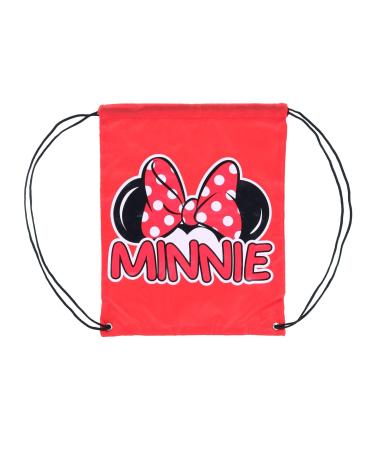 Jerry Leigh Red Minnie Mouse Ears and Bow Drawstring Tote Bag with Black Drawstrings, Cute Disney Souvenir Bags for Women or Girls, 15.5 inches