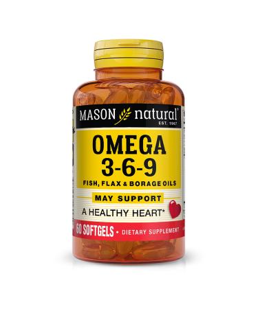 Mason Natural Omega 3-6-9 Complete Fatty Acid Supplement with Fish Flaxseed and Borage Oils 20-Day Supply 60 Softgels