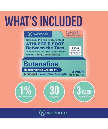 WELMATE - Athletes Foot Treatment Extra Strength - Antifungal Cream - Butenafine Hydrochloride - Relief from Ringworm Athlete's Foot & Jock Itch - Foot Care - Nail Fungus Treatment For Toenail - 3 Pk 3 Pack - Buy Online on GoSupps.com