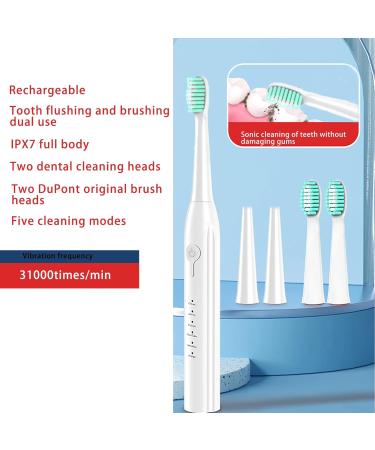 Rechargeable Electric Toothbrush for Adults | 5 Modes IPX7 Waterproof 2 Brush Heads & Cleaner Tool Kit - Ultimate Oral Care - Buy Online on GoSupps.com