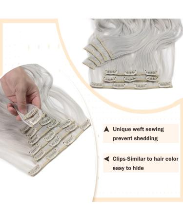 Curly Wavy Clip In Hair Extension Synthetic Matte Material 8 Pieces Clip In Hairpieces Fibre Set 24 Inch/60cm 140g Silver Grey - Buy Online on GoSupps.com