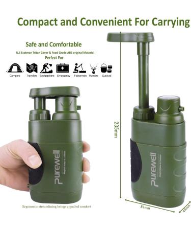 Purewell Water Purifier Pump with Replaceable 0.01 Micron Carbon Filter - 4 Stage Filtration for Camping, Hiking, Backpacking - Portable Outdoor Emergency Gear - Buy Online on GoSupps.com