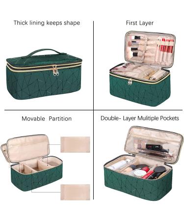 Dofilachy Double Layer Travel Makeup Case- Professional Organizer for Women | Portable Cosmetic Bag with Makeup Brush Holder (Green) - Buy Online on GoSupps.com