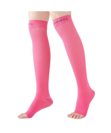 15-20mmHg Open Toe Compression Socks Pink Toeless Compression Socks for Reduce Swelling and Alleviates Varicose Veins L