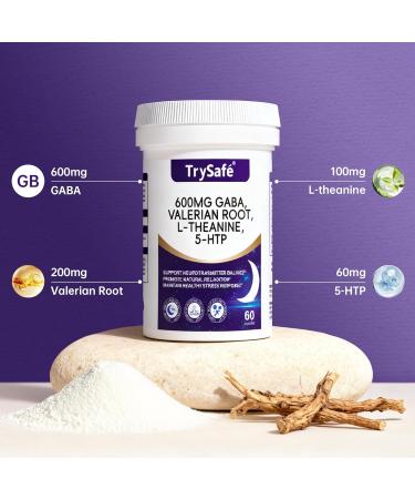 TrySafe 600mg GABA Sleep Aid* for Adults with 200mg Valerian Root 100mg L-theanine 60mg 5-HTP | Helps The Body Ease Into Sleep* & Maintain Deep Restful Sleep* 60 Capsules 30 Day Supply - Buy Online on GoSupps.com