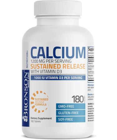 Bronson Calcium 1200 MG Per Serving Sustained Release with Vitamin D3 1000 IU Vitamin D3 Per Serving Non-GMO, 180 Tablets 180 Count (Pack of 1) - Buy Online on GoSupps.com