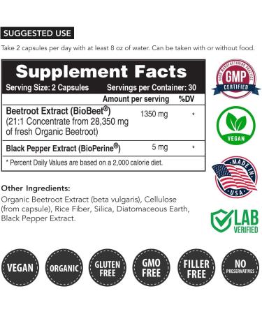 BioBeet Max Strength Beet Root Capsules - 21:1 Concentrate - 28,350mg Organic Beetroot - With BioPerine for Enhanced Absorption (60 Capsules) - Buy Online on GoSupps.com