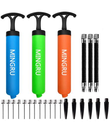 MINGRU Ball Pump for Basketball, Soccer, Volleyball, Rugby, Water Polo Ball & Other Inflatables Air Pump, Needles and Nozzles Included 3 PACK - BLUE GREEN ORANGE 8" - Buy Online on GoSupps.com