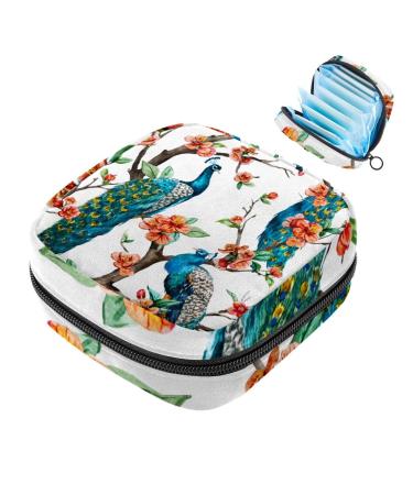 Beautiful green storage bags for women's bandages motif: peacock tree large menstrual cup pocket with zipper periodic inserts bags panty liners tampons for girls and women multi -colored 10
