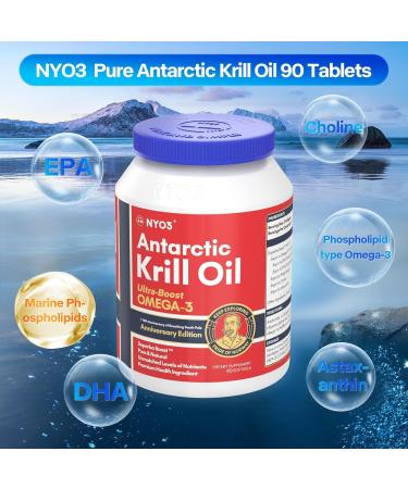 NYO3 Krill Oil - 90 Capsules | Pure Norway 270mg Omega 3 150mg EPA 70mg DHA 560mg Phospholipids 70mg Choline & 85mcg Astaxanthin - International Shipping - Buy Online on GoSupps.com
