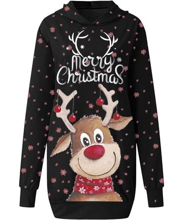 Shop Hanxiulin Women's Christmas Mini Dress - Festive Hooded Sweatshirt & Long-Sleeved Blouse - Perfect Winter Style! - Buy Online on GoSupps.com