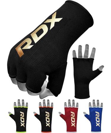 RDX Boxing Hand Wraps Inner Gloves Men Women, Half Finger Elasticated Bandages, Under Mitts Fist Protection, Muay Thai, Kickboxing, MMA, Martial Arts Speed Bag Punching Training Black Small