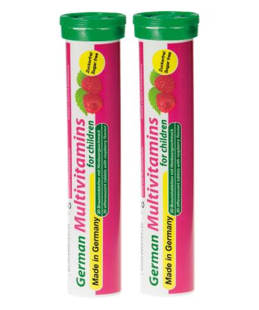 Multivitamin effervescent tablets for children 2x20 pieces - Sweet raspberry taste - vitamin C E B1 B2 B6 B12 folic acid Niacin - T & D Pharma German Multivitamin for Children - Made in Germany Multivitamin for Children 20 pieces)
