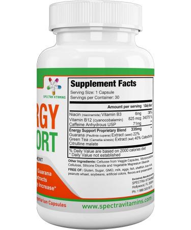 Buy Spectra Vitamins Natural Energy Support 30 Guarana Capsules with Vitamin B12 & Green Tea Extracts | Natural Energy Supplements - Buy Online on GoSupps.com