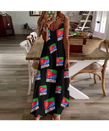 Eritrean Flag Women's Spaghetti Strap Swing Dress - Large | Black Sundress for Beach Vacation & Graduation - Buy Online on GoSupps.com