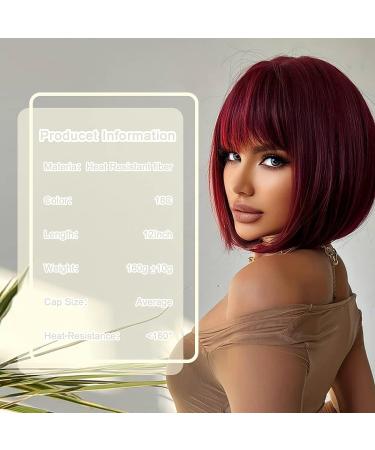 Aida Wine Red Bob Wig with Bangs | Short Straight Synthetic Wig for Women | Heat Resistant Fiber | Burgundy 99J Color | Ideal for Halloween Cosplay and Parties - Buy Online on GoSupps.com