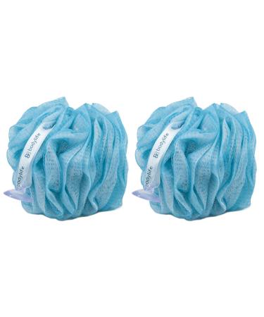 Bodylife Body Buffer Puff Exfoliating Bath & Shower Body Pouf Scrunchie Body Scrubber Blue & White 55g Twin Pack 2 Count (Pack of 1)