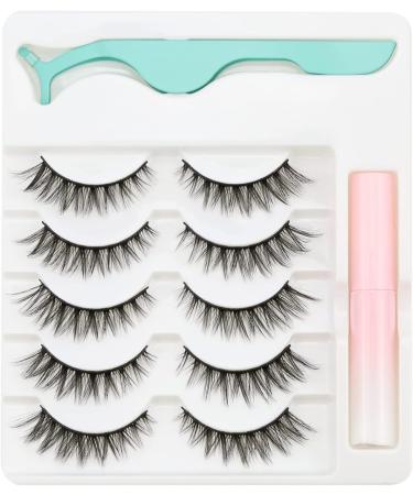 EMEDA 3D Natural False Lashes with Glue 5 Pairs Fluffy False Cat Eye Lashes Multipack Thick and Long False Eyelashes With Glue Strip Fake Lashes With Applicator False Lashes Kit (A9) - Buy Online on GoSupps.com