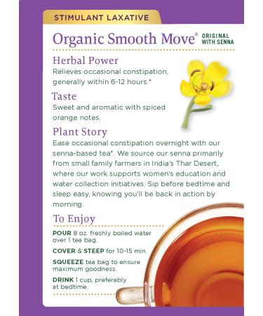 Traditional Medicinals Organic Smooth Move Senna Tea - 96 Tea Bags, Herbal Laxative for Constipation Relief - Caffeine Free (6 Pack) - Buy Online on GoSupps.com