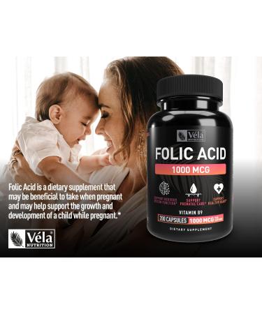 V la Folic Acid Supplement | 1000mcg Per Serving | 200 Capsules | Heart Health & Prenatal Support | Non-GMO | 3rd Party Tested - Buy Online on GoSupps.com