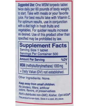 MSM Torpedo Tablets 500 ct - Pack of 1 - Buy Online on GoSupps.com