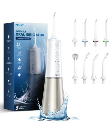 Water Flossers for Teeth Cordless Professional Oral Irrigator with 5 Modes & 8 Jet Tips for Teeth Braces and Bridges Cleaning Rechargeable 300ML Water Tank IPX7 Waterproof for Travel & Home Use