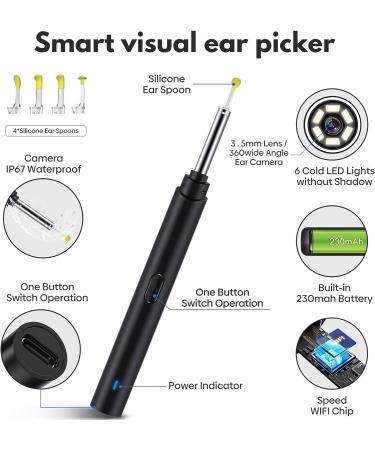Hendoct Wireless Ear Wax Removal Tool Camera | 1080P HD Otoscope with 6 LED Lights for Adults, Kids, and Pets | Compatible with iPhone, iPad, Android Smartphones - Buy Online on GoSupps.com