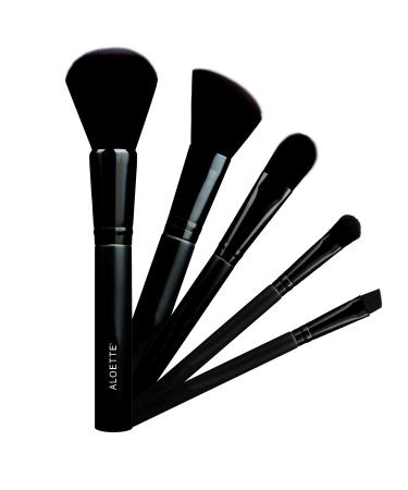 Aloette Professional 5-Piece Brush Collection Powder Brush Blush Brush Foundation Brush Eyeshadow Brush Cruelty Free Synthetic Makeup Brushes