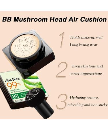 Mushroom Head Air Cushion CC Cream Moisturizing Concealer Cream Long-Lasting Full Coverage Foundation Waterproof BB Cream Tinted Moisturiser with Mushroom Makeup Sponge Liquid Foundation - Buy Online on GoSupps.com