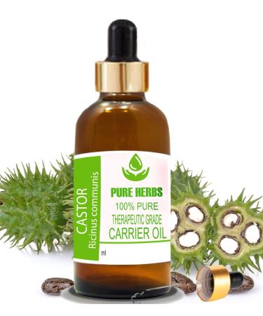 Pure Herbs Castor Oil (Ricinus communis) Pure & Natural Therapeutic Grade Carrier Oils with Pipettes (30 ml)