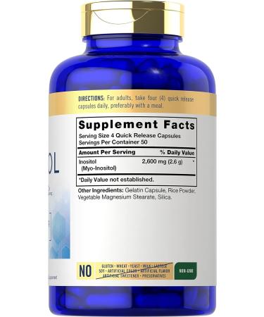 Carlyle Inositol Capsules 2600mg | 200 Count | Non-GMO & Gluten Free | Myo-Inositol Supplement - Buy Online on GoSupps.com