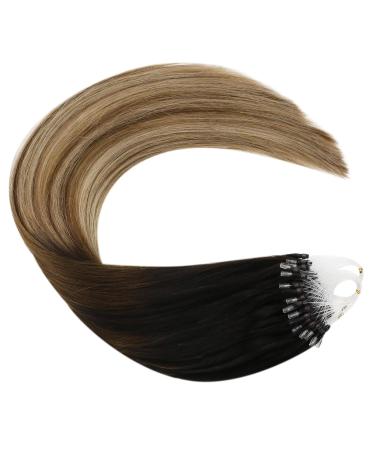 Ugeat Remy Real Hair Extensions - Ombre Brown Invisible Micro Loop Extensions | 35cm 50g 50 Strands Balayage #2/6/12 - Buy Online on GoSupps.com