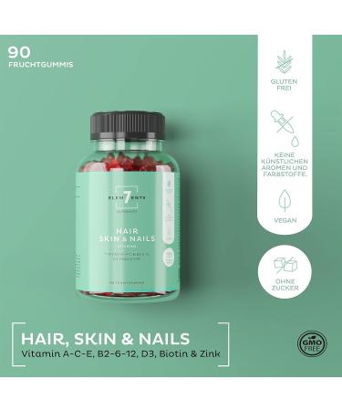 Shop Sugar-Free Hair Skin & Nails Gummies - Vitamin A C D E Biotin Zinc | Vegan Rubber Fruit Bears for Healthy Skin Hair & Nails - Buy Online on GoSupps.com