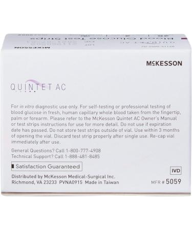 McKesson QUINTET AC Blood Glucose Test Strips - Auto Coding Noble Electrode Strips for Whole Blood Glucose Testing - 300 Strips (6 Packs) - Buy Online on GoSupps.com