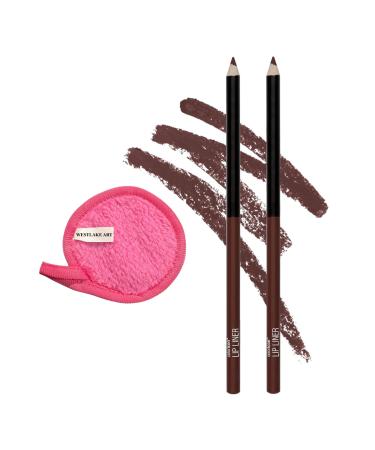 Lip Liner Pencil Brandy Wine | Bundled With Makeup Cleansing Cloth - Creamy Long-Lasting Brown Lipliner With Vitamins E & C Waterproof Formula Lip Pencils For Women Pack 2