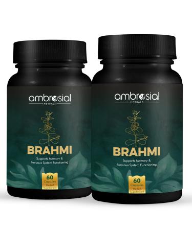 Bacopa Monnieri Brahmi Capsules - 500mg 120 Tablets | | Bacopa Extract | Non - GMO | Gluten & Allergen Free | Brain Supplement | 100% Natural Ingredients | By Ambrosial 60 count (Pack of 2)