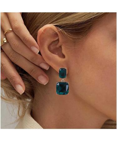Vintage Emerald Square Drop Earrings | Luxury Green Crystal Jewelry for Women - Buy Online on GoSupps.com