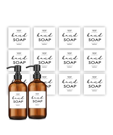 Waterproof Soap Label Stickers Modern Bathroom/Kitchen Hand Soap Dispenser Labels for Glass/Plastic Bottles Removable Cleaning Labels (Hand Soap 12 Pack)